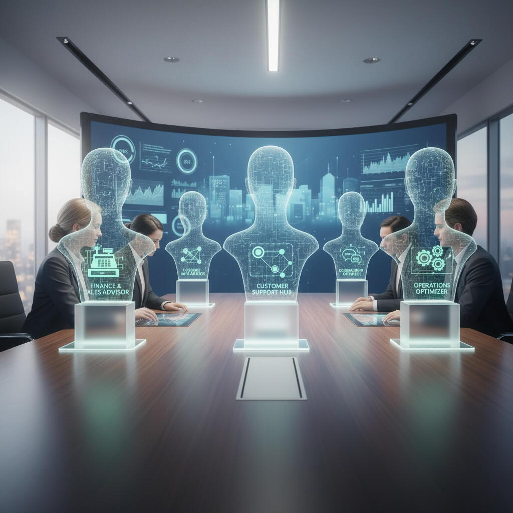 Conceptual image representing custom AI assistants supporting communication, intake, and administrative workflows