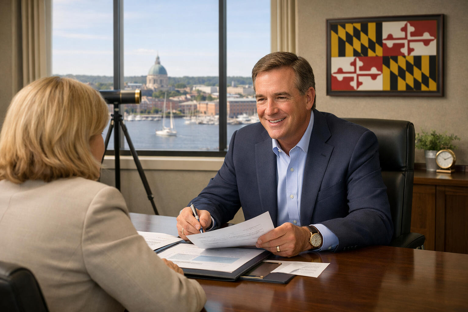 Professional image representing a locally operated AI consulting firm in Anne Arundel County, Maryland. The visual supports themes of accountability, direct client access, and ongoing support after delivery. Emphasizes local business partnership, practical